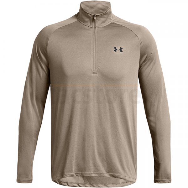Under Armour Mens Tech 1/2 Zip Long Sleeve - Taupe Dusk / Black - 2XL