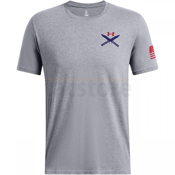 Under Armour Mens Freedom Spine T-Shirt - Steel Light Heather / Red - L