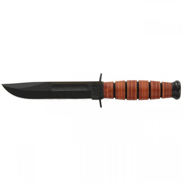 Ka-Bar Short Military Fighting Utility Knife Plain Blade & Leather Sheath - USA