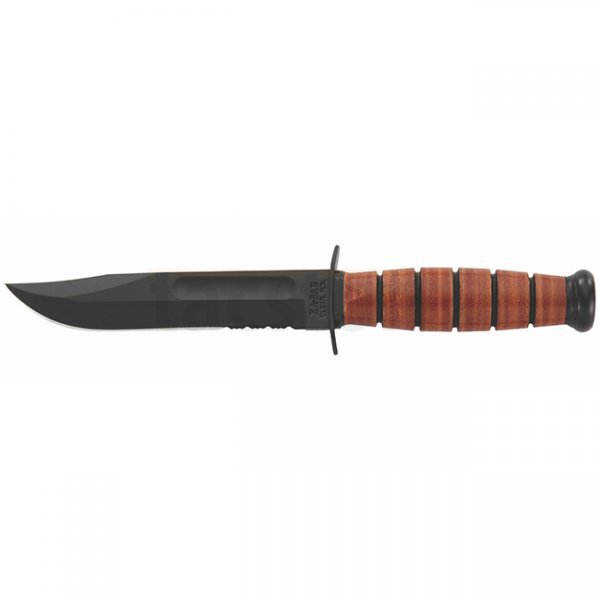 Ka-Bar Short Military Fighting Utility Knife Serrated Blade & Leather Sheath - USA