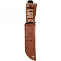 Ka-Bar Short Military Fighting Utility Knife Plain Blade & Leather Sheath - USMC