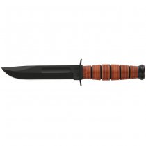 Ka-Bar Short Military Fighting Utility Knife Plain Blade & Leather Sheath - USMC