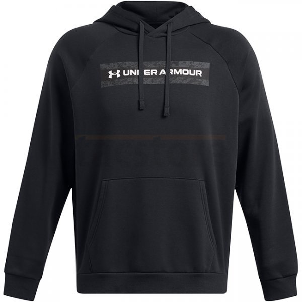 Under Armour Mens Rival Fleece Camo Chest Stripe Hoodie - Black / White - S