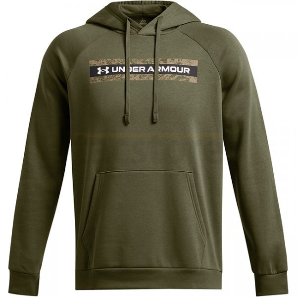 Under Armour Mens Rival Fleece Camo Chest Stripe Hoodie - Marine OD Green / White - S