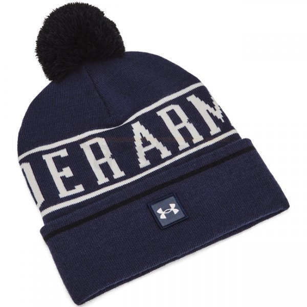 Under Armour Mens Halftime Pom Beanie - Navy Blue / Summit White / White