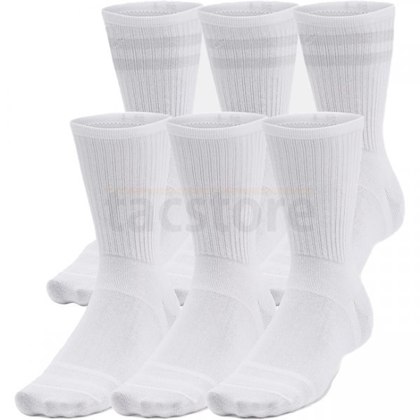 Under Armour Essential Unisex 6-Pack Crew Socks - White / White / Halo Grey - L